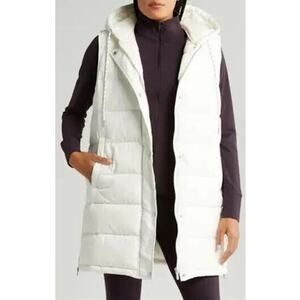 NWOT Cozy Sporty Chic Zella Long Hooded Full Zip Puffer Vest White Size Large